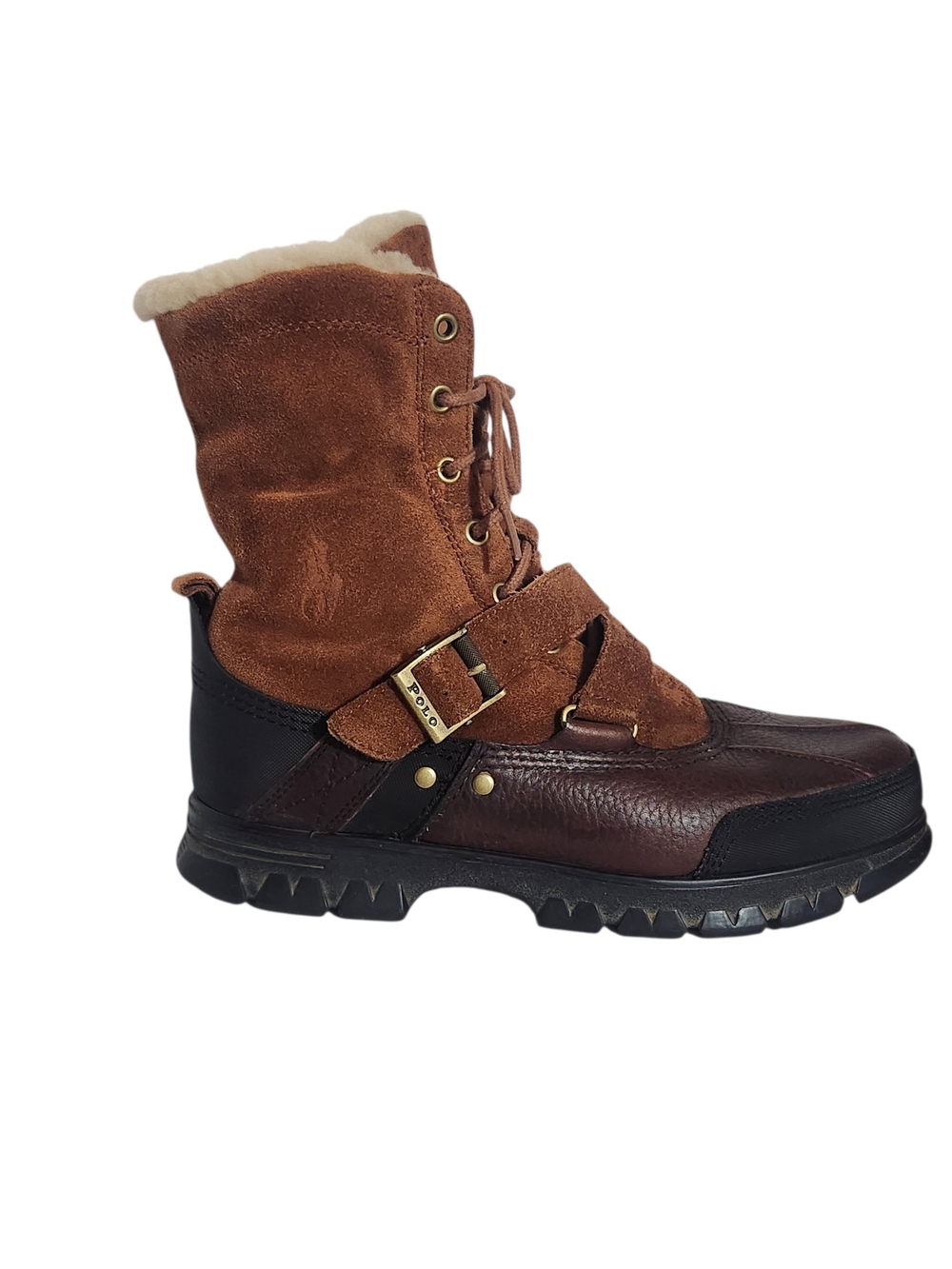 Polo Ralph Lauren Brown Suede Leather Shearling Lined Boots Size 11 Flaw